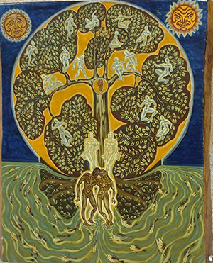 Tableau de Charles Sahuguet : Il les créa mâle et femelle, âme et corps (60x 46) 1978