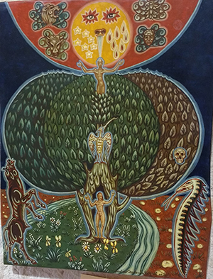 Tableau de Charles Sahuguet : Le triomphe d’Adam (45 x 35,5) 1979