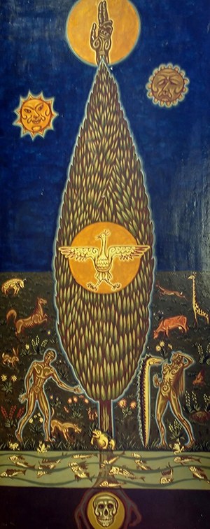 Tableau de Charles Sahuguet : L’Axe du monde (79 X 32) 1981