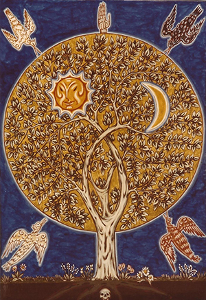 Tableau de Charles Sahuguet : Soleil et Lune unis dans l’Arbre de Vie (46,5 x 31,5) 1982