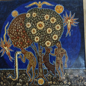 Painting by Charles Sahuguet: Tree of Life and the Tree of Death (46 x 45) 1979.