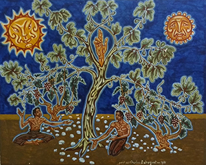 Tableau de Charles Sahuguet : Sous la vigne et sous le figuier (32 x 40 cm) 1981