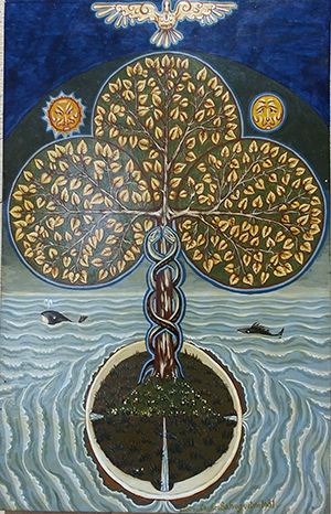 Tableau de Charles Sahuguet : L’Arbre du Centre aux Serpents entrelacés (49 x32 ) 1981.