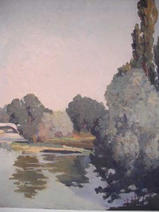 Tableau de Charles Sahuguet : Arbres sur le Doubs 1938