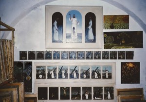 Tableau de l'artiste peintre Charles Sahuguet : Chemins de Croix dans l'atelier