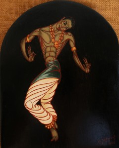 Tableau de l'artiste peintre Charles Sahuguet : Danseur hindou - 1957