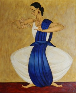Tableau de l'artiste peintre Charles Sahuguet : Danseuse au drapé bleu - 1952