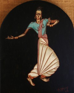 Tableau de l'artiste peintre Charles Sahuguet : Danseuse hindoue - 1958