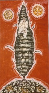 Tableau de l'artiste peintre Charles Sahuguet : Je suis comme le cyprès verdoyant - 1978 (47 x 25)