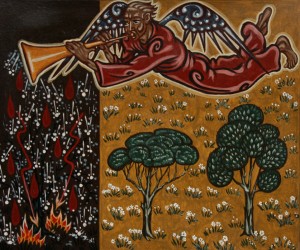 Tableau de l'artiste peintre Charles Sahuguet : La première trompette - 1979.