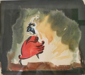Tableau de l'artiste peintre Charles Sahuguet : L'amour sorcier la danse du feu - 1950