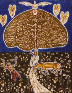 Tableau de l'artiste peintre Charles Sahuguet : Le cerf altéré (39,5 x 31,5) 1981