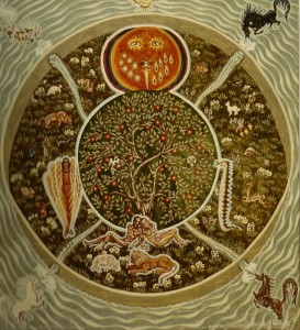 Tableau de l'artiste peintre Charles Sahuguet : Le jardin (39 x 35) 1978