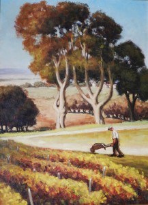 Tableau de Charles Sahuguet : Les grands ormes en automne - 1973