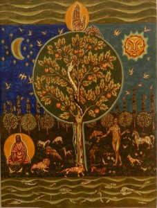 Tableau de l'artiste peintre Charles Sahuguet : Six jours + 1 (46,5 x 34,5) 1982.