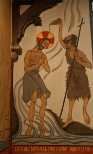 Tableau de l'artiste peintre Charles Sahuguet : Ste-Geneviève baptême du Christ - 1955 - 1956