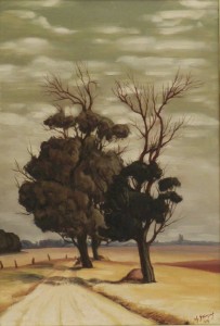 Tableau de l'artiste peintre Charles Sahuguet : arbres-au-bord-du-chemin-1959