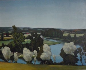 Tableau de l'artiste peintre Charles Sahuguet : Bords du Doubs 1945