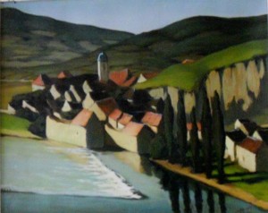 Tableau de l'artiste peintre Charles Sahuguet : Le Doubs 1945