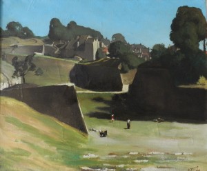 Tableau de l'artiste peintre Charles Sahuguet : Les remparts de Besancon 1945